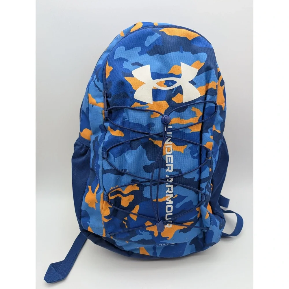 Under Armour Storm Backpack Blue Orange Camo School Sports Bag Bungee Cord